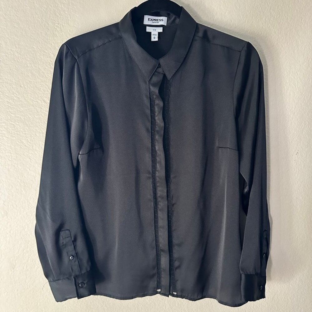Express Black Button Down Long Sleeves Shirt Women's Medium